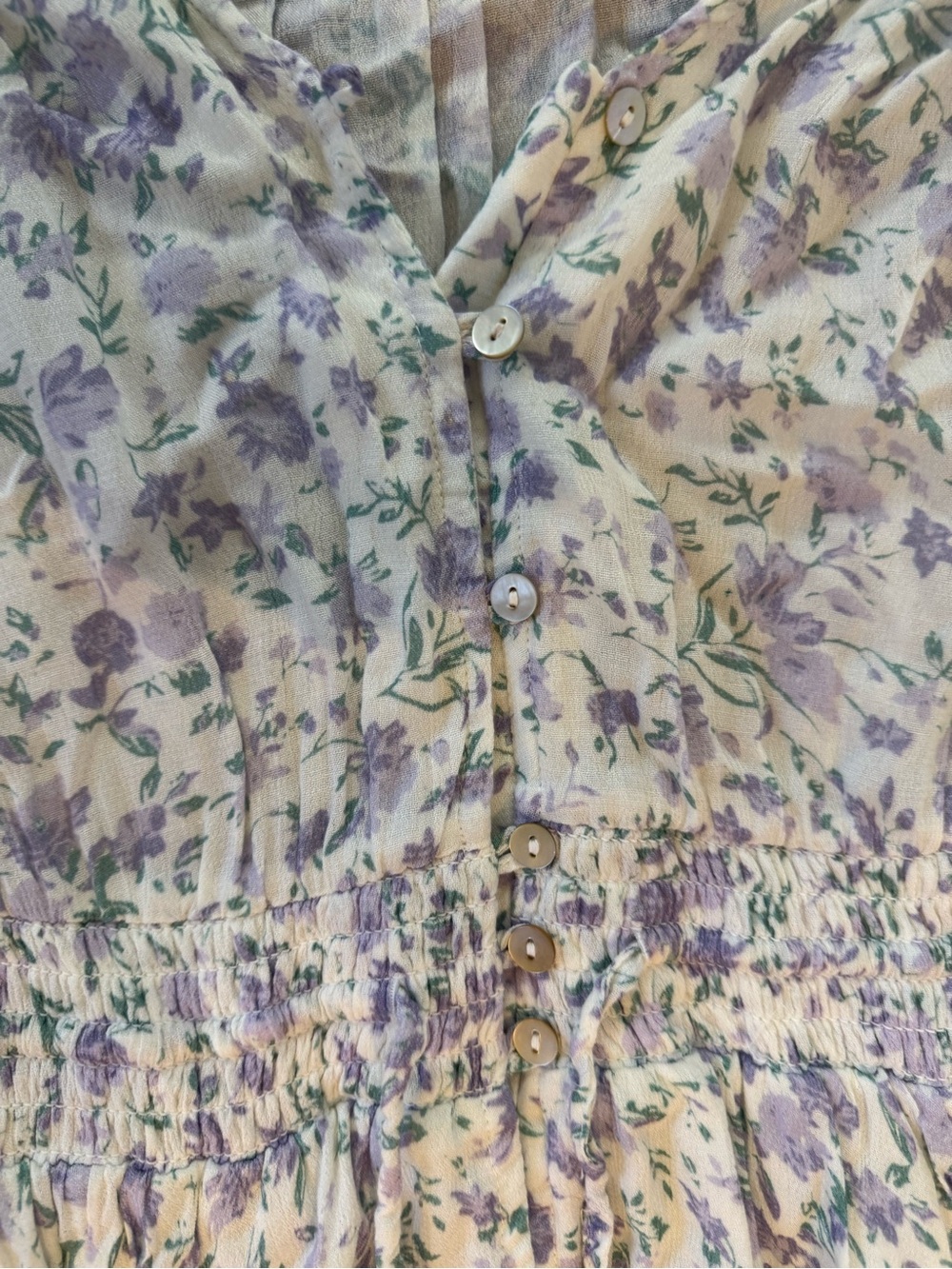 Lucky Brand Light Blue Floral Midi Dress with Puff Sleeves Size XS - Picture 3 of 6
